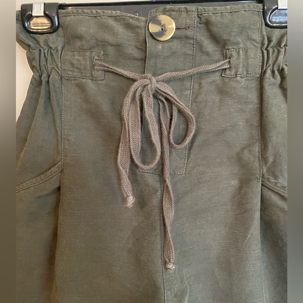 ZARA Green LINEN & COTTON Cropped PAPER BAG High Waisted Size XS - Picture 2 of 7